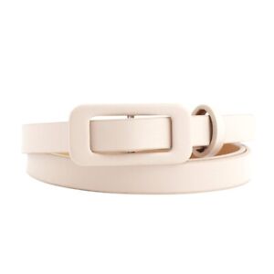 Women Faux Leather Rectangle Pin Buckle Waistband Solid Color Thin Slim Belt