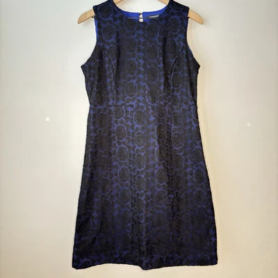Lands' End Dress Sheath 12 Blue Black Lace Floral Indie Cocktail Whimsygoth - Image 1 of 4