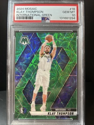 2024-25 Panini Mosaic Klay Thompson #16 Green International Scope /15 PSA 10 Gem - Image 1 of 4