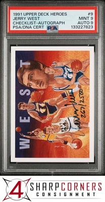 1991 UPPER DECK JERRY WEST HEROES AUTO #9 HOF CHECKLIST #/2500 PSA 9 DNA AUTO 9 - Image 1 of 4