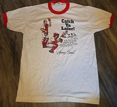 Sz L Johnny Bench Vtg 80s T Shirt Cincinatti Reds Baseball 1983 Single Stitch - Image 1 of 4