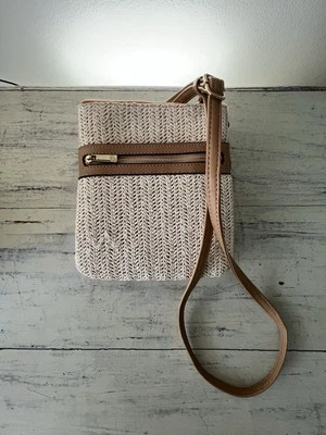 Giani Bernini Straw Crossbody Purse Handbag Cream Beige and Brown - Image 1 of 4