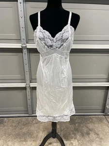 Vintage Full Slip Nightgown White Size 36 Nylon And Lace Lingerie - Picture 1 of 10