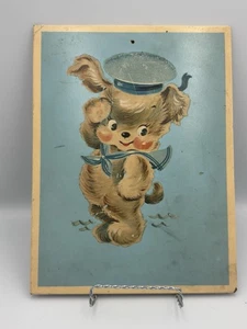 Vintage Mid Century Masonite Wall Plaque Sailor Puppy Dog Nursery Décor - Picture 1 of 8