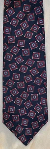 Corbata de seda Oscar De La Renta para hombre patrón geométrico azul rojo - Imagen 1 de 3