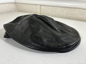 Gorra de cuero de oveja negra Henschel H1H talla XL con conductor de cabino motociclista noticiero - Imagen 1 de 4