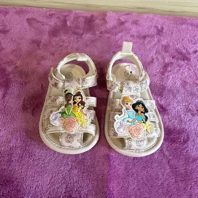 Disney Baby Girls Princess Sandals Toddler Size 4 Light Pink Floral Hook Loop - Image 1 of 4