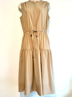 DKNY Maxi Dress Size 6 Tan Sleeveless Front Zip Closure Drawstring Waist NWT.    - Image 1 of 4