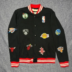 Abercrombie Kids Youth NBA Varsity Jacket Black Red Sherpa Lined Basketball - Picture 1 of 6