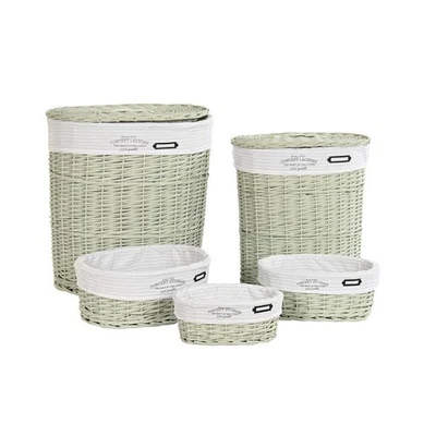 Set di Cesti DKD Home Decor Verde vimini 51 x 37 x 56 cm 5 Pezzi - Immagine 1 di 4