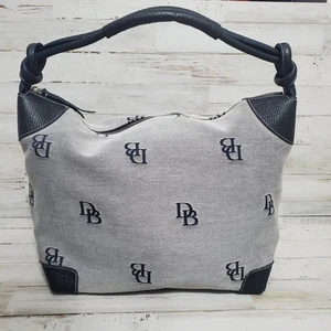 Dooney & Bourke VTG Logo SIGNATURE HOBO Hand BAG Black Gray Canvas Tote Shoulder - Picture 1 of 19