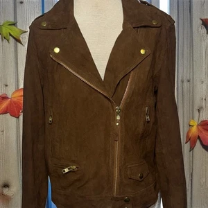 Pam & Gela Wildleder Biker Moto Jacke Schnürung rostbraun Ziege weich - Bild 1 von 11