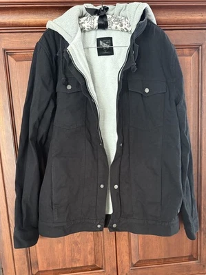 Vans AV Classic Black Denim Corduroy Fleece Hooded Jacket Men’s Size XL - Image 1 of 4