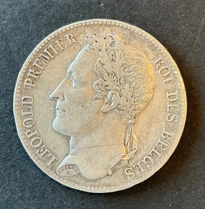 Belgium - Leopold I - Very Rare 1834 Silver 5 Francs Coin - Pos.B (1) - Picture 1 of 2