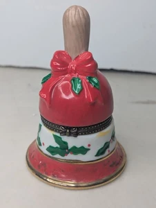 Porcelain Holiday Christmas Hinged Trinket Box Dish Bell Shape - Picture 1 of 2