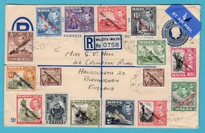 MALTA R letter with Self Government stamps 1952 Valletta to England - Image 1 of 3