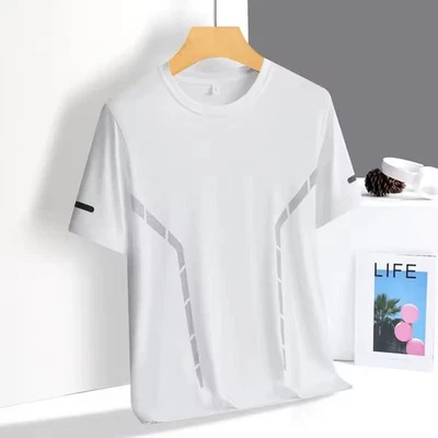 Camiseta para Correr Hombres Verano Seda Hielo Fina Top Estampado Reflectante Secado Rápido Corta Foto 1 de 4