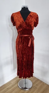 Phase Eight orange velvet midi dress size 10 mock wrap belted stretch rust Xmas - Picture 1 of 8