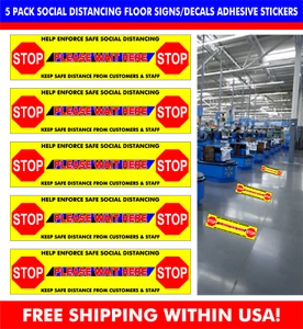 SOCIAL DISTANCING (x5) 12"x3" FLOOR vinyl stickers LAMINATED-CD19 VIRUS SAFETY - Picture 1 of 4
