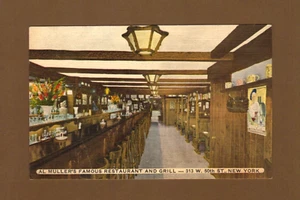 UNPOSTED Linen Postcard "Al Muller's Famous Restaurant & Grill" NYC BAR VIEW MSG - Picture 1 of 2