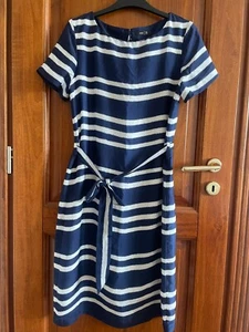 La Redoute Navy White Stripe Dress with Belt Fully Lined Knee Length Size 8 - Picture 1 of 9