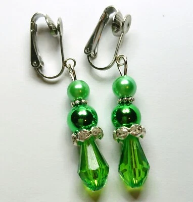 Ohrclips Strass grün Strass silberf Clips Ohrringe Anklipsen 4,5 cm lang - Bild 1 von 3