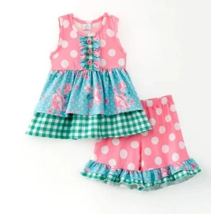 NEW Boutique Floral Tunic Dress & Ruffle Shorts Girls Outfit Set - Picture 1 of 6