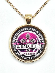 EXUC To My Daughter Love Daddy God Blessed Me When You Were Born Necklace Gold - Picture 1 of 6