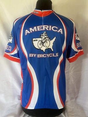 Camiseta deportiva de ciclismo Pace Patriotic AMERICA BY BICYCLE para hombre mediana roja blanca y azul Foto 1 de 4