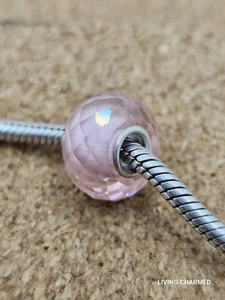 Authentic Pink Rose Faceted Cz 925 Sterling Silver Glass Murano Charm Bead - Picture 1 of 3