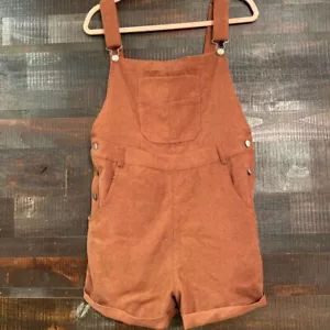 Cider Womens Shortalls Shorts Brown Pockets Button Corduroy One Piece XL New - Picture 1 of 6