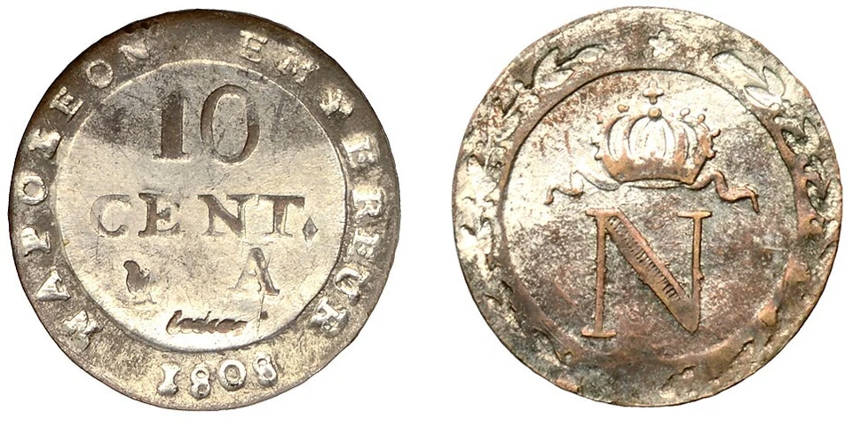 *** FRANCIA *** NAPOLEÓN *** 10 CÉNTIMOS 1808 *** BRILLANTE SIN CIRCULAR *** ESCASO *** n1 Foto 1 de 1