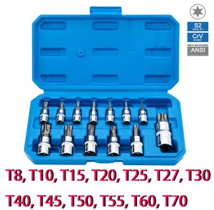 13pc Tamper Proof Torx Star Bit Socket Set 1/4, 3/8, and 1/2" Drive With Case - Picture 1 of 10