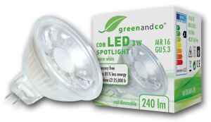 greenandco LED Spot MR16 Halogenstrahler 3W 300lm warmweiß COB Strahler 38° 12V