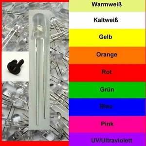 LED 5mm Klar 9 Farben in verschiedenen Stückzahlen + Halter als Option wählbar - Picture 1 of 11