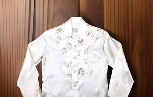 Vintage Wrangler Western Authentic Long Sleeve Pearl Snap 70's Shirt Women's 30 - Picture 1 of 14