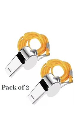 2 X METAL REFEREE WHISTLE WITH KEY RING SPORTS PE SCHOOL FOOTBALL RUGBY OUTDOOR - Image 1 of 2