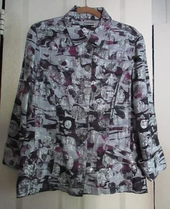 NWOT Chico's Fabulous Silver Metallic, Gray & Purple Printed Jacket Size 2 ( M) - Picture 1 of 12