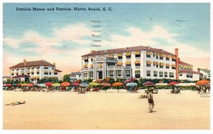 Vintage Linen Postcard Myrtle Beach S.C. Patricia Manor Beach Scene Posted 1949 - Picture 1 of 2