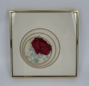 Vintage Gold Framed Paper Flower Rose Art, Great Falls, Montana Darlene Sanford - Picture 1 of 5