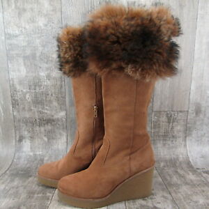 UGG Australia Valberg Tall Wedge Boots 1019260 Chestnut US 11 Fur Cuff $350