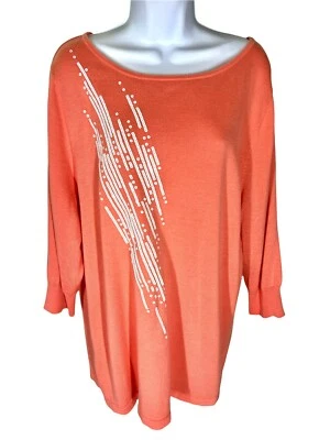 Suéter Pullover Bob Mackie Vintage Salmón Lentejuelas Manga 3/4 Para Mujer Talla XL Foto 1 de 4