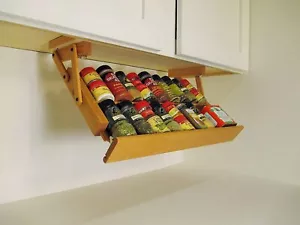 Kitchen Storage Under Cabinet Spice Rack, Handmade Hardwood, Holds 16 Large or - Picture 1 of 1