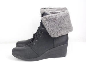 UGG Australia Zea Waterproof Black Wedge Lace Shearling Boots Size UK 8.5 eu 41 - Picture 1 of 12