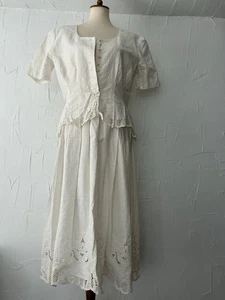 PLAZA SOUTH Vtg Ramie/Cotton Dress Ivory Cut Out Lace Blouson NEW/tags Sz12 - Picture 1 of 24