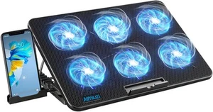 Laptop Cooling Pad, Gaming Kühler mit 6 leisen Lüftern, Blaulicht - Bild 1 von 8