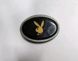 Vintage Playboy Bunny Belt Buckle Oval Black Enameled Y2K - Picture 1 of 3