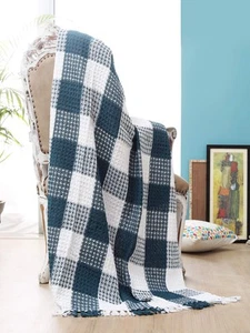 Buffalo Plaid Cotton Throw Blanket with Fringes - 50x60 Inch, Teal White, Far... - Picture 1 of 8