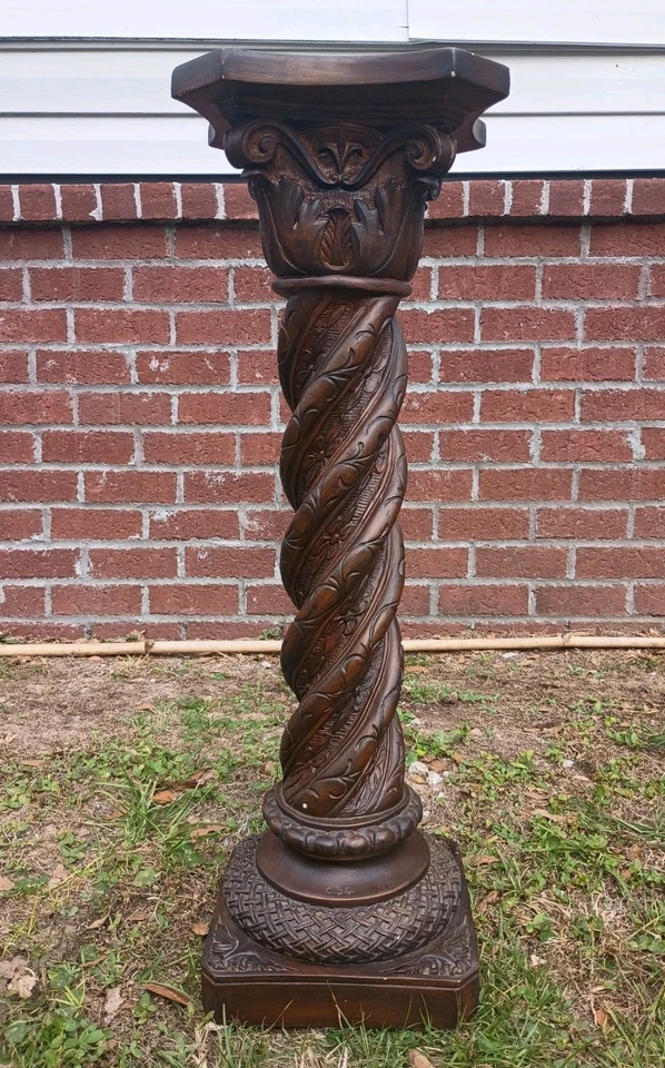 Pedestal de exposição coríntia francesa/suporte de planta ou pilar/coluna em carvalho assinado  - Imagem 1 de 4