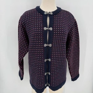 Skjaeveland Of Norway Womens Navy Birds Eye Clasp Cardigan Size Large Wool - Picture 1 of 13